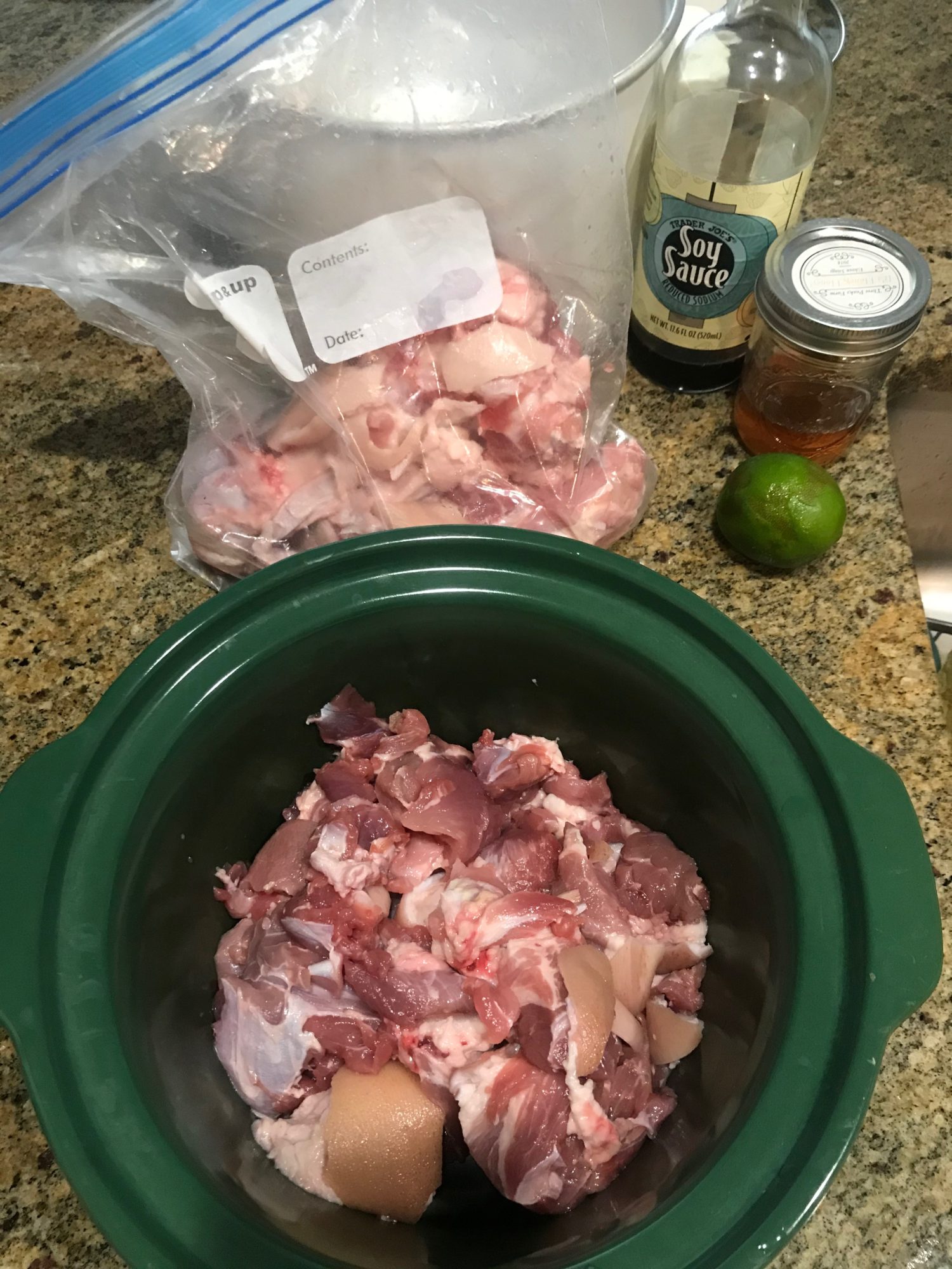 raw pork in the slow cooker