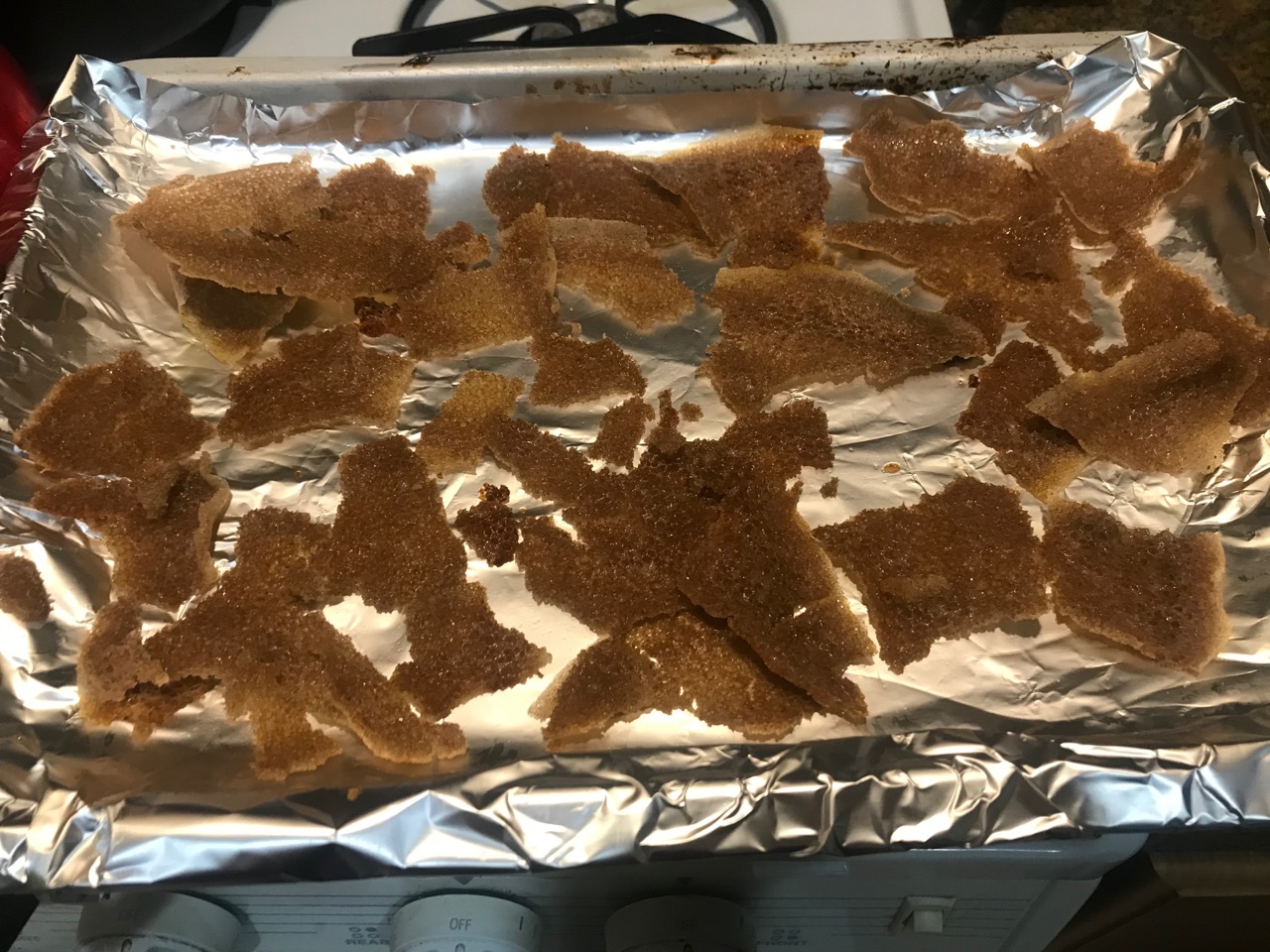baked injera chips on a tray