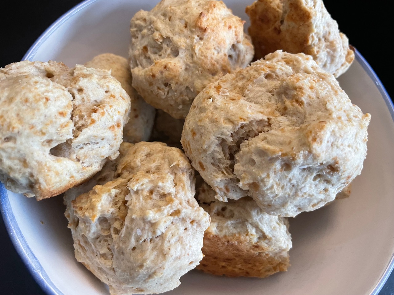 close up of cooked biscuits in a bowl
