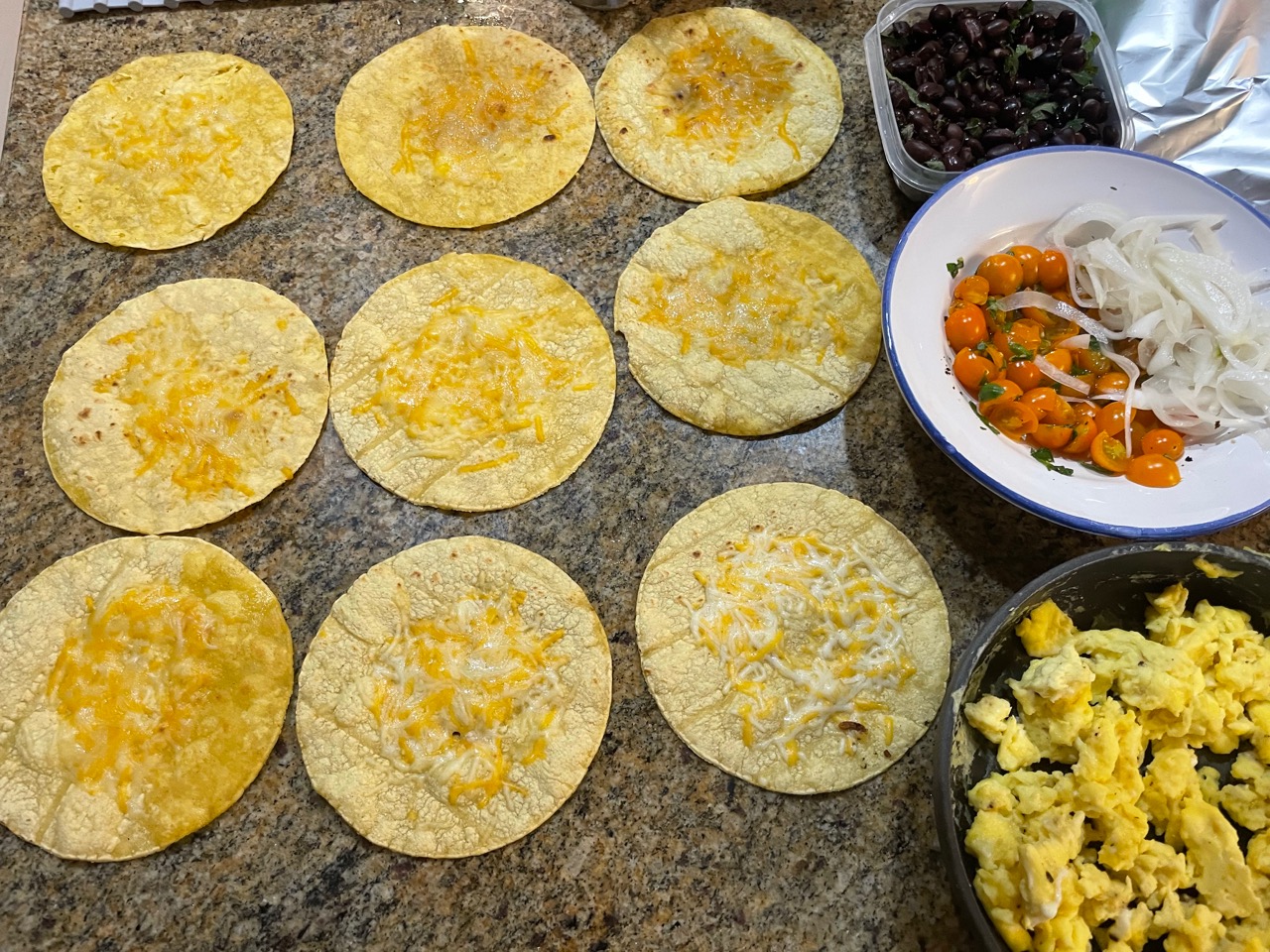 setting the scene, getting ready to fill the tortillas with toppings